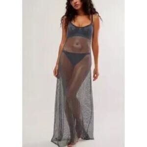 Free People Filter Finish Mesh Embellished Slip Maxi Dress Women's M Blue